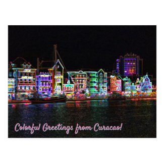 Colorful Greetings from Curacao! Neon Nights Postcard