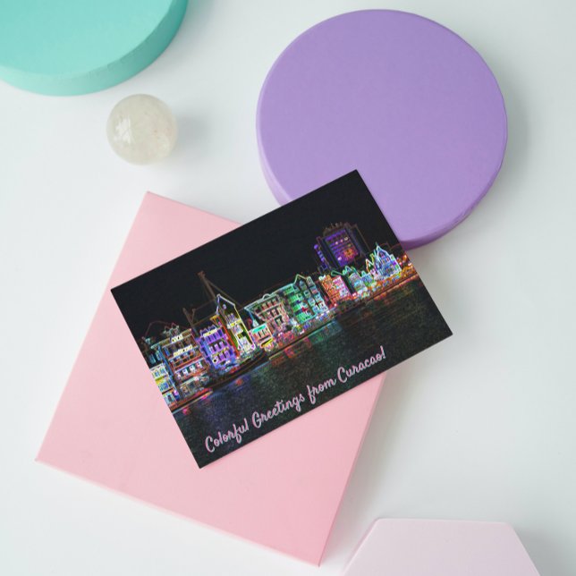 Colorful Greetings from Curacao! Neon Nights Postcard (Creator Uploaded)