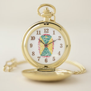 Colorful Grenada Flag Fingerprint Image Keepsake Pocket Watch