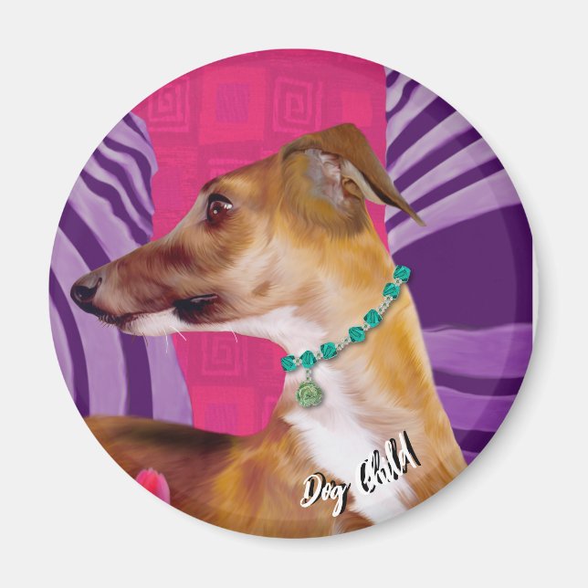 Colorful Greyhound, Art Deco Magnet (Front)