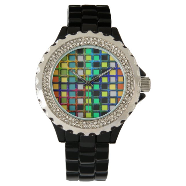 Colorful Grid-Tiled by Shirley Taylor Watch (Front)