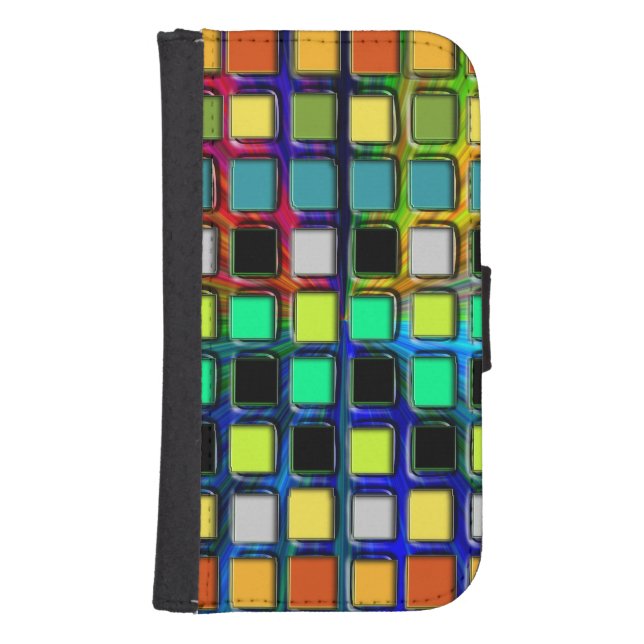 Colorful Grid-Tiled Samsung Galaxy Wallet Case (Front)