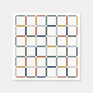 Colorful Grid with Negative Space Art Nouveau Napkins