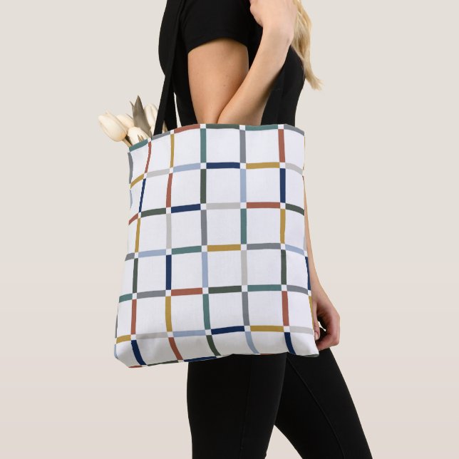 Colorful Grid with Negative Space Art Nouveau Tote Bag (Close Up)