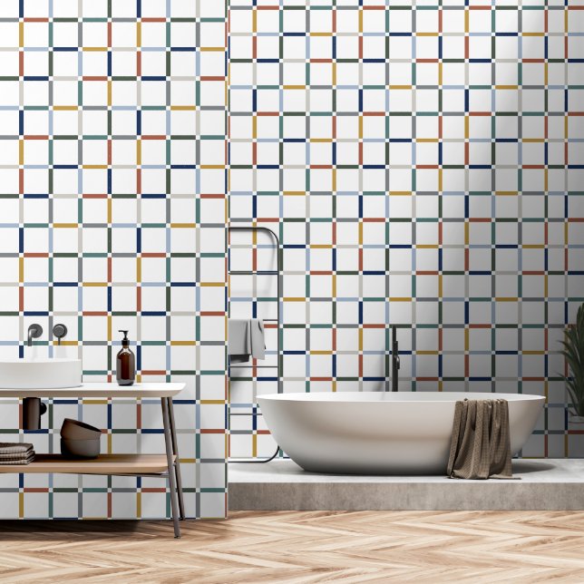 Colorful Grid with Negative Space Art Nouveau Wallpaper (Bathroom)