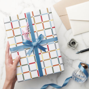 Colorful Grid with Negative Space Mid Mod-inspired Wrapping Paper