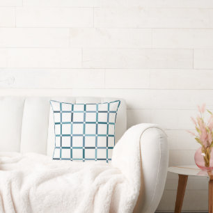 Colorful Grid with Negative Space Sea Tones Colors Throw Pillow