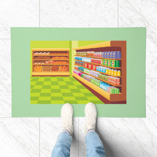 Colorful Grocery Store Aisle and Bakery Doormat