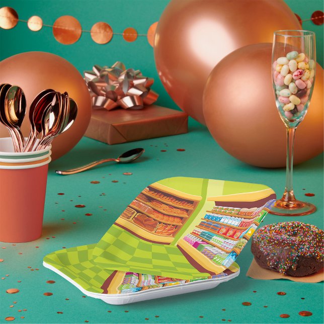 Colorful Grocery Store Aisle and Bakery  Paper Plates (Creator Uploaded)