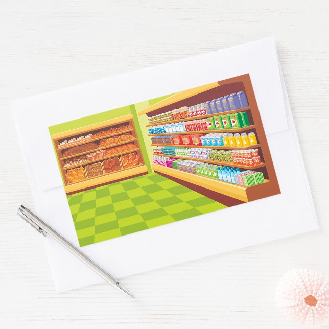 Colorful Grocery Store Aisle and Bakery  Rectangular Sticker (Creator Uploaded)