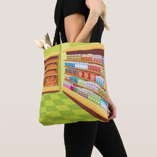 Colorful Grocery Store Aisle and Bakery Tote Bag
