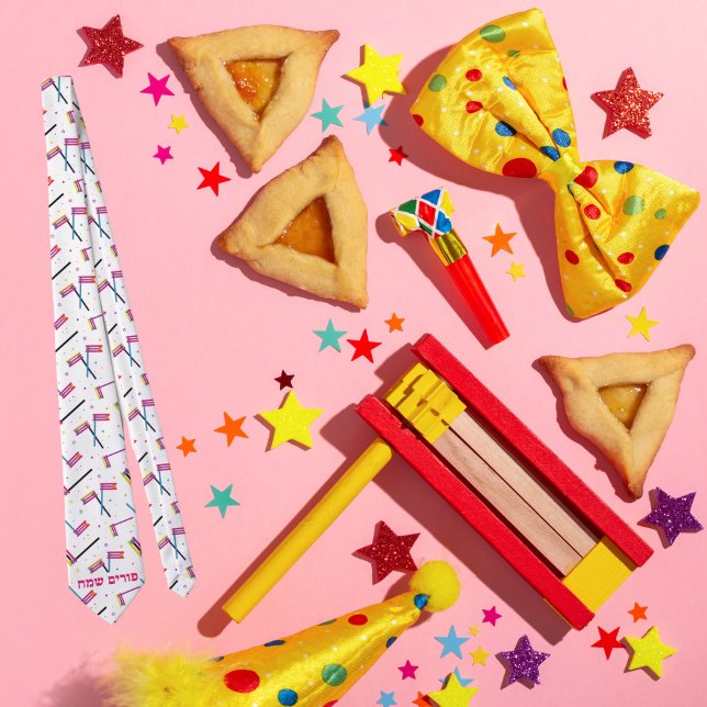 Colorful Grogger Hebrew Happy Purim Tie (Creator Uploaded)