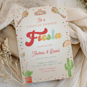 Colorful Groovy 70s Fiesta Mexican Couples Shower Invitation