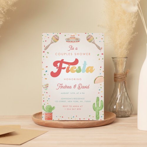 Colorful Groovy 70s Fiesta Mexican Couples Shower Invitation