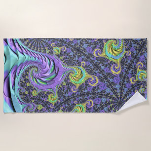 Colorful Groovy Boho Hippie Funky Abstract Fractal Beach Towel