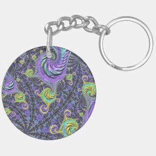 Colorful Groovy Boho Hippie Funky Abstract Fractal Keychain