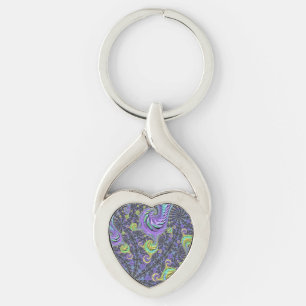 Colorful Groovy Boho Hippie Funky Abstract Fractal Keychain