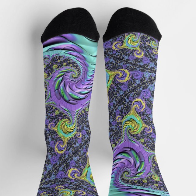 Colorful Groovy Boho Hippie Funky Abstract Fractal Socks (Top)