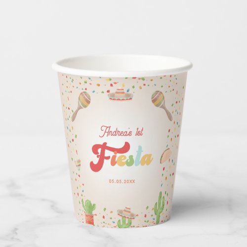 Colorful Groovy Fiesta 1st Birthday Gender Neutral Paper Cups