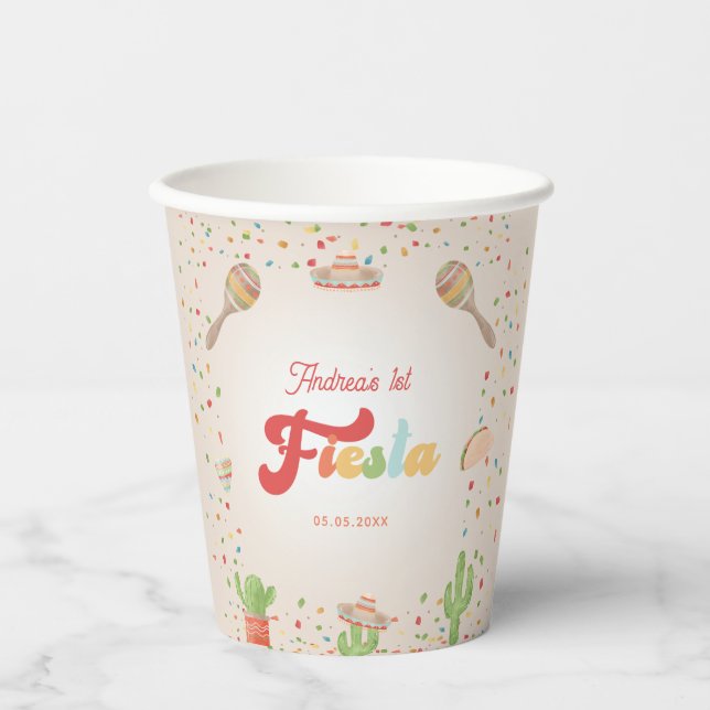 Colorful Groovy Fiesta 1st Birthday Gender Neutral Paper Cups (Front)