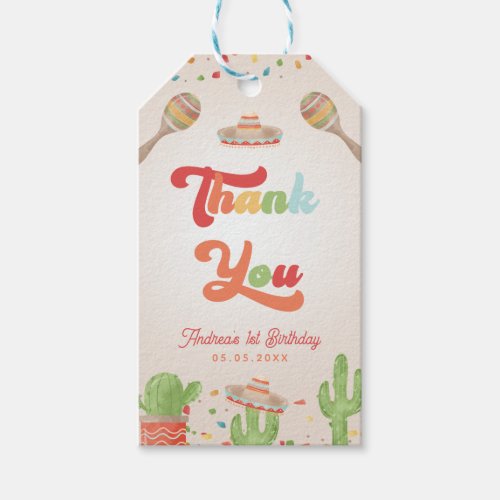 Colorful Groovy Fiesta 1st Birthday Thank You Gift Tags