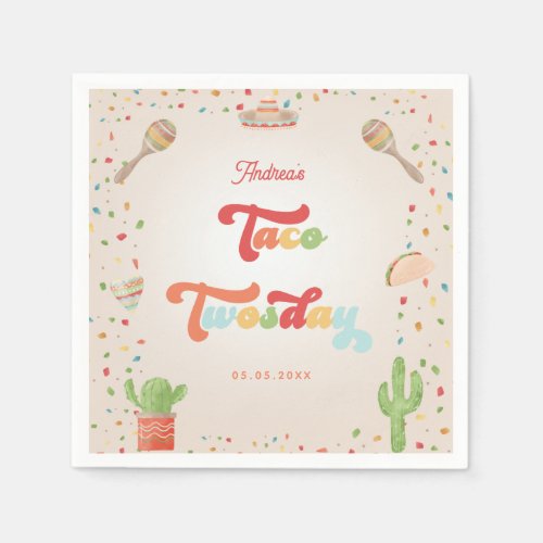 Colorful Groovy Fiesta 2nd Birthday Taco Twosday Napkins