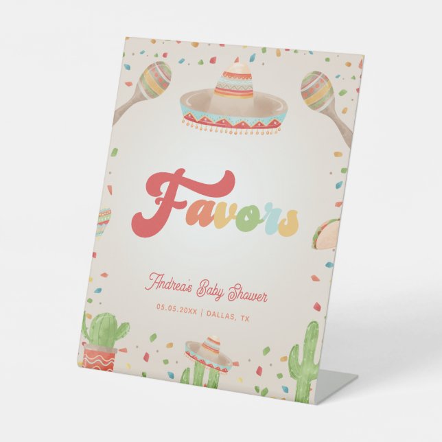 Colorful Groovy Fiesta Baby Shower Favors Sign (Front)
