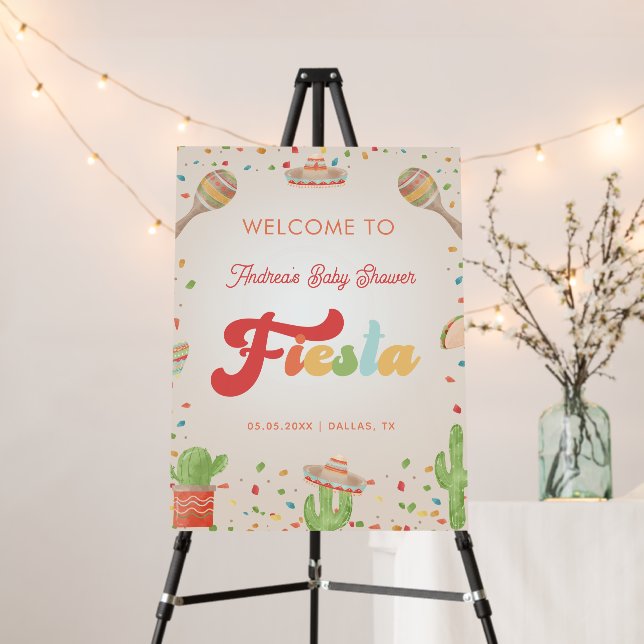 Colorful Groovy Fiesta Baby Shower Welcome Sign (In Situ (Stand))