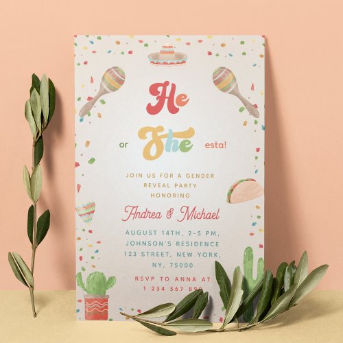 Colorful Groovy Fiesta He or She_esta Mexican Invitation