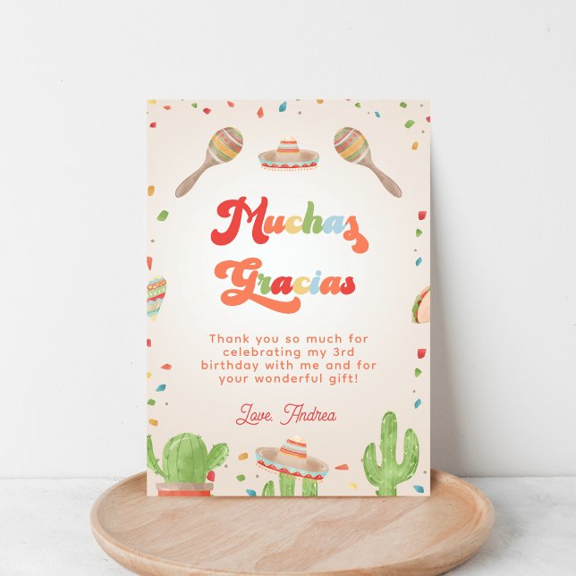 Colorful Groovy Fiesta Kid Birthday Muchas Gracias Invitation (Creator Uploaded)