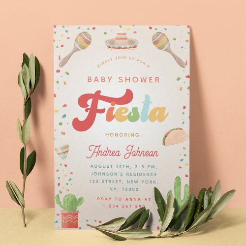 Colorful Groovy Fiesta Retro Mexican Baby Shower Invitation