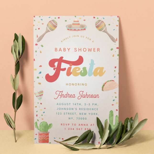 Colorful Groovy Fiesta Retro Mexican Baby Shower Invitation (Creator Uploaded)