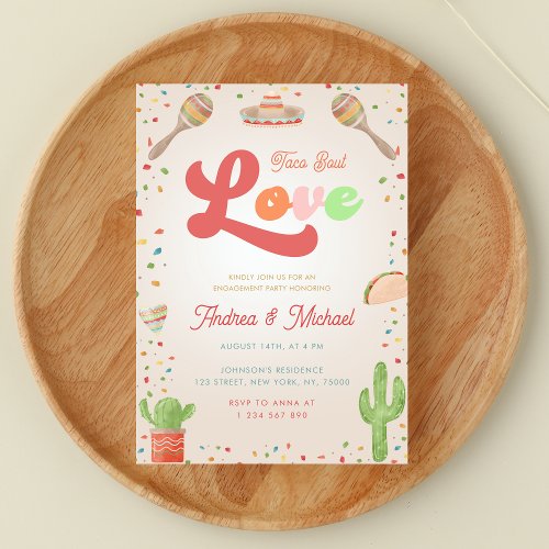 Colorful Groovy Fiesta Retro Mexican Engagement Invitation