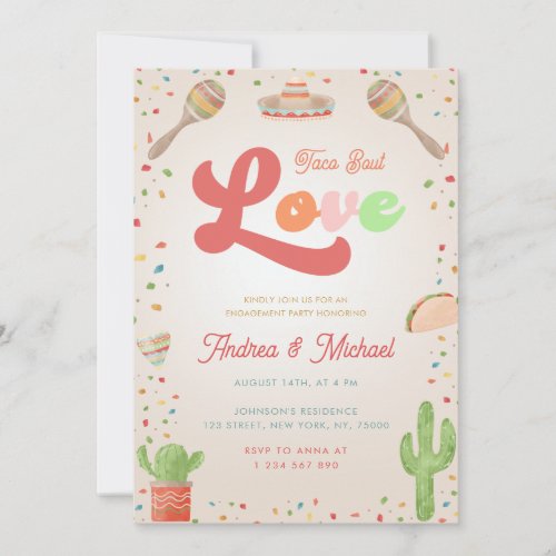 Colorful Groovy Fiesta Retro Mexican Engagement Invitation