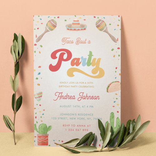 Colorful Groovy Fiesta Taco Bout a Party Birthday Invitation