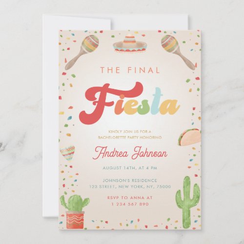 Colorful Groovy Final Fiesta Bachelorette Party Invitation