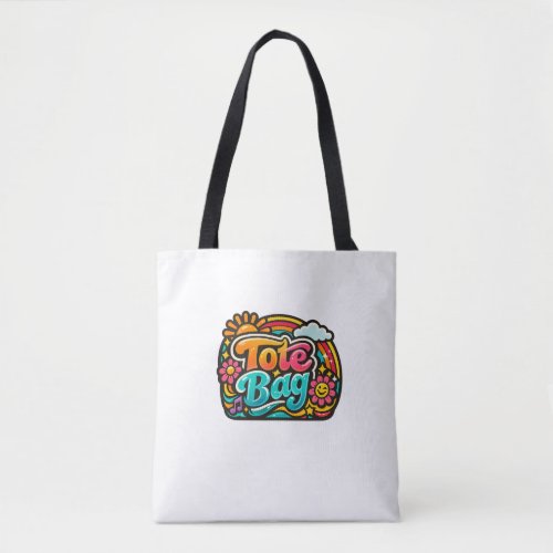 Colorful Groovy Floral Rainbow Graphic Tote Bag