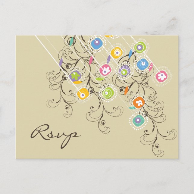 Colorful Groovy Flowers Garden Summer Wedding RSVP Invitation Postcard (Front)