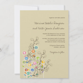 Colorful Groovy Flowers Garden Whimsical Wedding Invitation