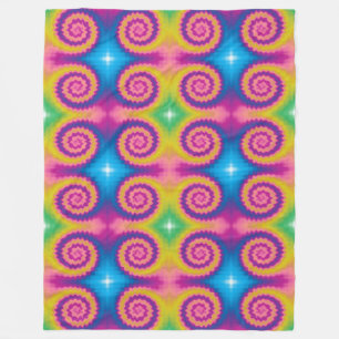 Colorful groovy funky retro tie dye pattern fleece blanket