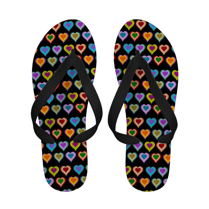 Colorful groovy heart pattern flip flops