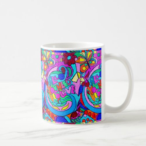 colorful groovy hippie style love mug