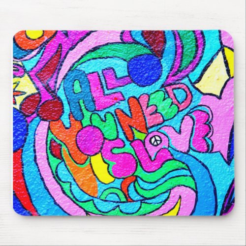 colorful groovy love and peace mousepad