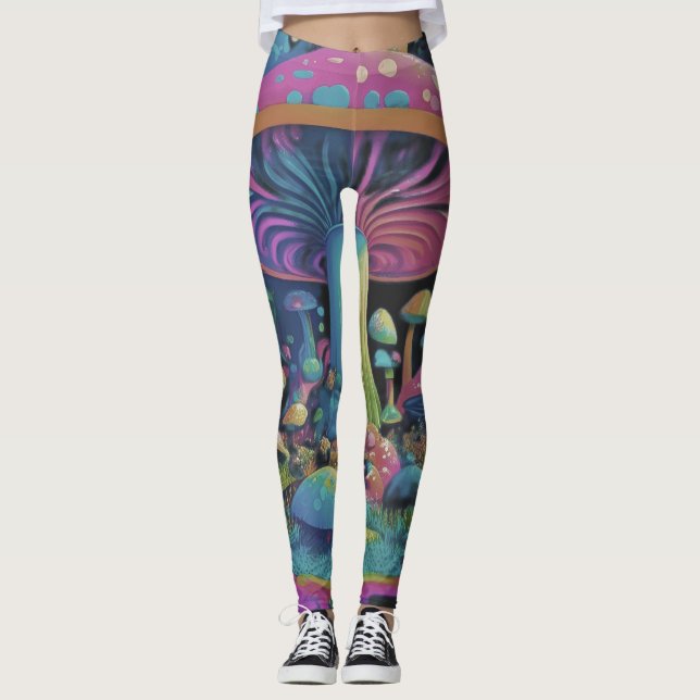 Colorful Groovy Magic Mushrooms Leggings (Front)