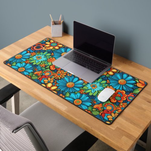Colorful groovy mood flowers pattern desk mat