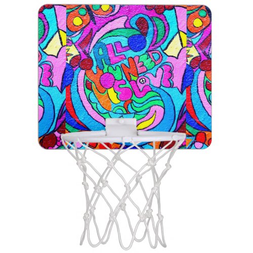 colorful groovy peace and love mini basketball hoop