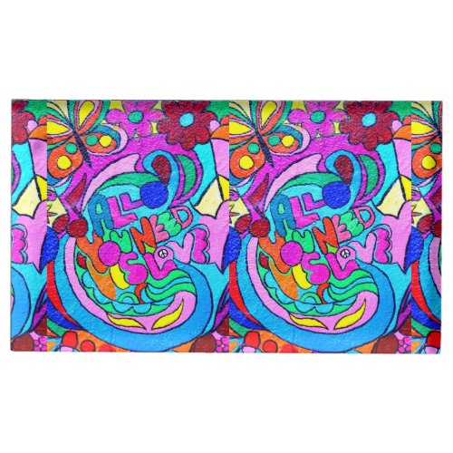 colorful groovy peace and love place card holder