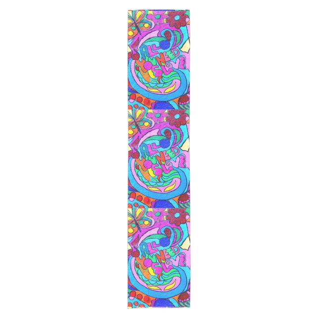 colorful groovy peace and love short table runner (Front)