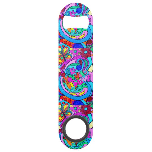 colorful groovy peace and love speed bottle opener (Front)