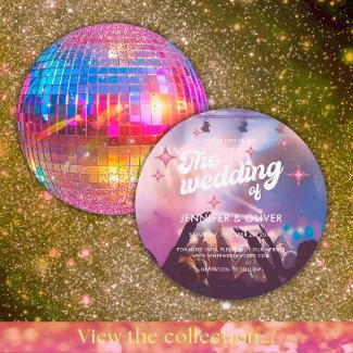 Colorful Groovy Pink Glitter Disco Ball Wedding